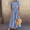 2023 European & American Denim Multi-Button Distressed Dress