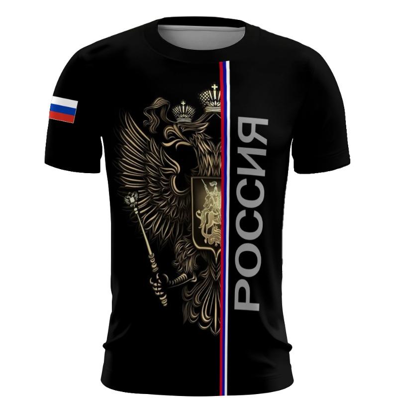 Мужская футболка с российским флагом и 3D-принтом, повседневная свободная кофта с круглым вырезом и коротким рукавом, футболки, мужская одежда для активного отдыха, свободного покроя