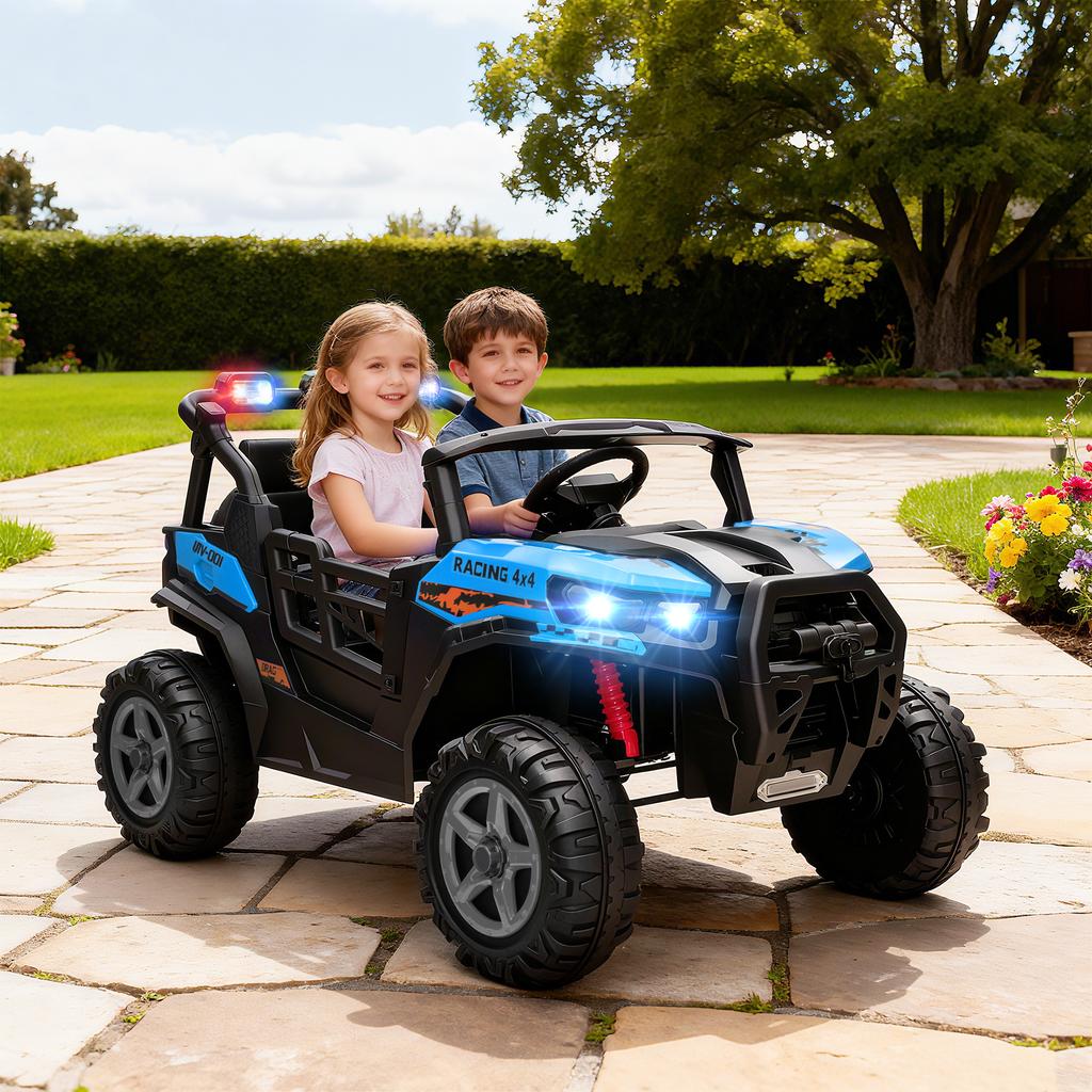 24V Electric Ride on Car, 2-Seater Electric Car for Kids with Remote, Bluetooth, Soft Start, Suspension Spring, Blue