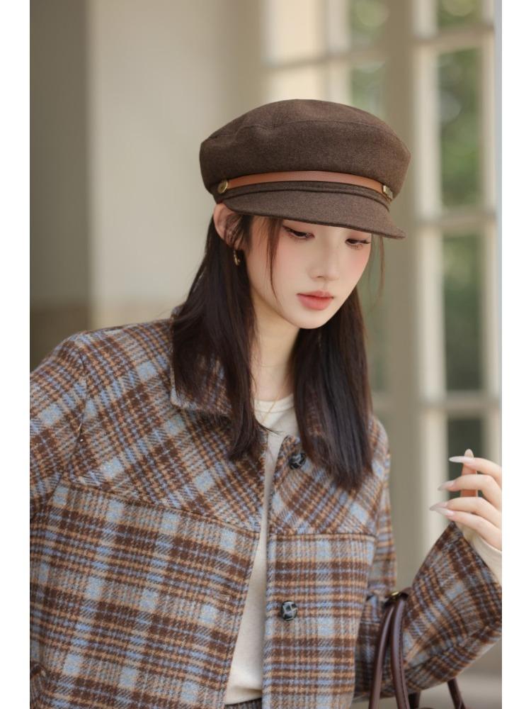 Осень и Зима Новая Шляпа Женская Шерстяная Темно-синяя Шляпа Ретро Простая Модная Кепка Идеально подходит для Холодной Погоды, Зимний Головной Убор