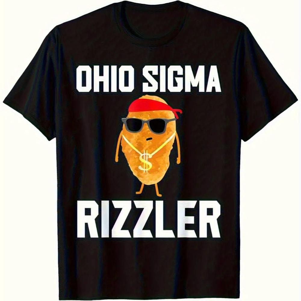 Футболка с принтом Ohio Sigma Rizzler, смешной мем, Поколение Z, вирусный интернет-персонаж Картофель, дизайн с очками и знаком доллара, короткий рукав