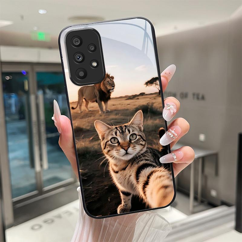 Cute Cartoon Cats Flower Case For Samsung Galaxy A52 A52S A72 4G 5G Tempered Glass Phone Case Protective Back Cover Hard Shell