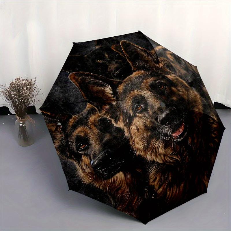 German Shepherd, Portrait Automatic folding umbrella simple eight rib design, bright color pattern, durable iron frame, ideal for travel an