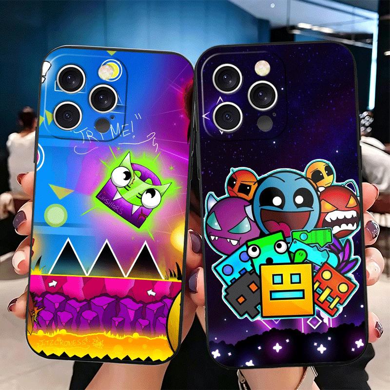 Мягкий чехол для телефона Geometry Dash для iPhone 16 16E 17 Air 15 Pro Max 14 Plus 13 Mini 11 12 7 Черная задняя крышка