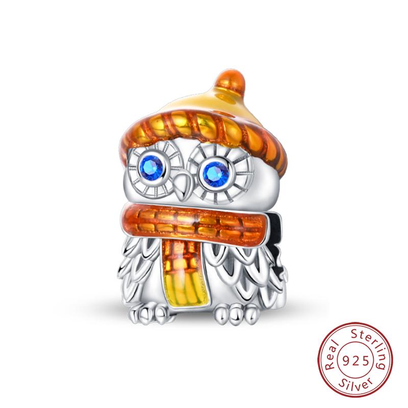 100% 925 Silver Autumn Harvest Series Brown Music Squirrel Scarecrow Pumpkin Maple Leaves Charms Beads DIY Jewelry Gift