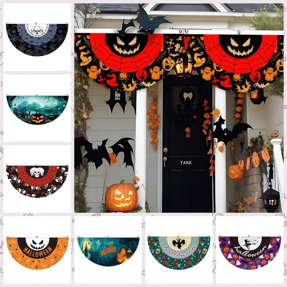Polyester Halloween Fan Flag Decorative Ghost Pumpkin Bunting Flag Indoor