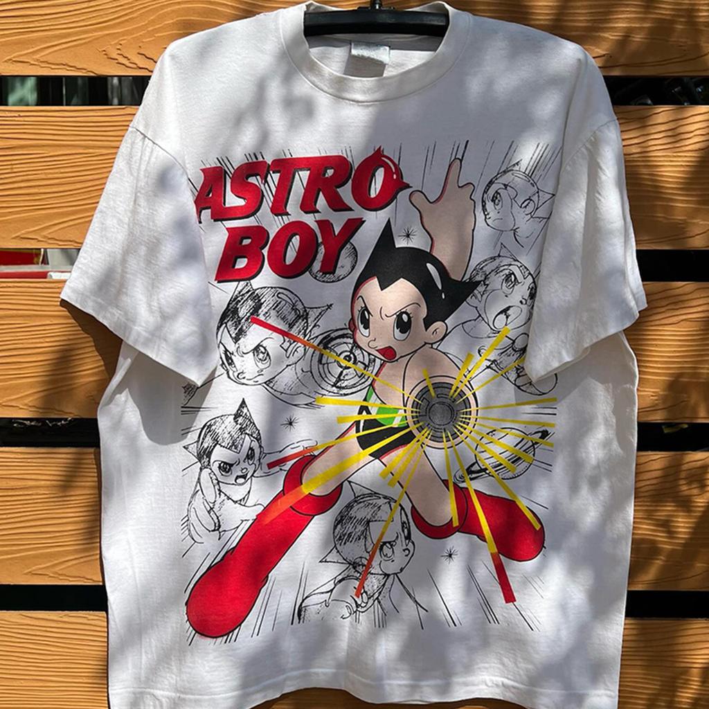 Хлопок Удобные Короткие Рукава Классические С Принтом Astro Boy Уличные Модные Короткие Рукава Y2K