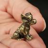 Yousheng Brass Dog Figurine Vintage Puppy Model Mini Animal Metal Statue Sculpture Tea Pet Desktop Feng Shui Desktop Decoration Ornament