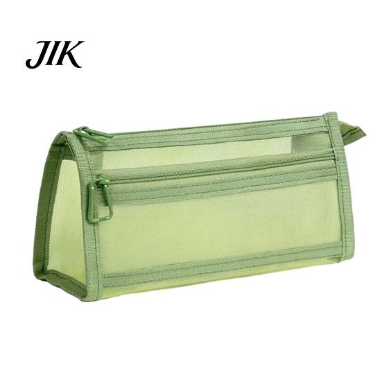 Compact Makeup Brush Holder Mesh Pencil Case with Zipper, Double Layer Large Capacity Stationery Visual for School Organizer, Transparent Durable