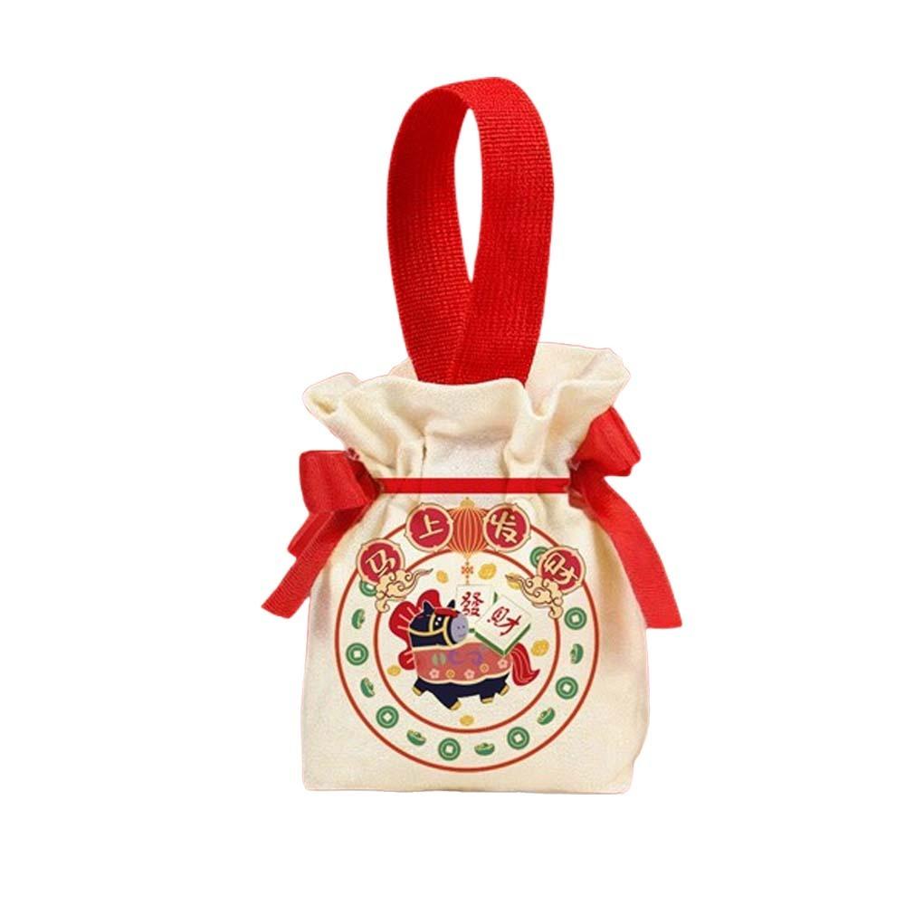 Gift Cartoon 2026 New Year Gift Bag Canvas Portable Horse Year Handbag Bag Large Capacity Blessing Packaging Bag Candy Storage
