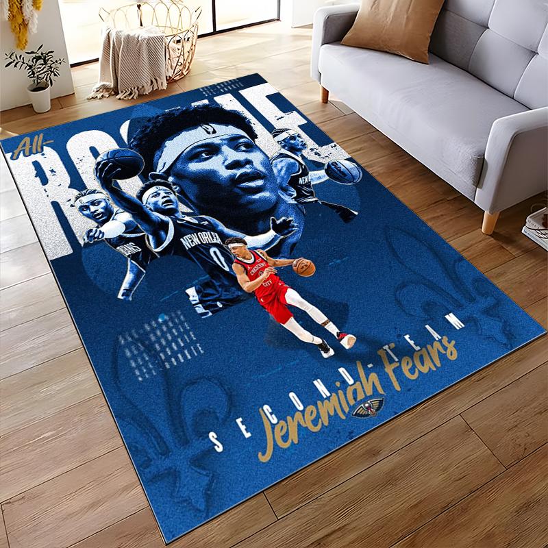 "Basketball Theme Blue Athlete Rug" Non-slip rug suitable for living room and bedroom sofas.