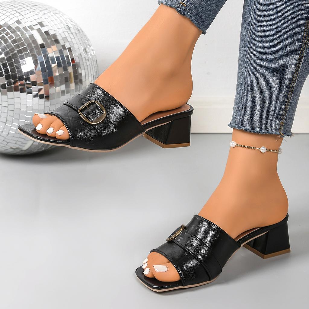 Модные женские сандалии Летние кожаные сандалии на каблуках с квадратным носком Женские дизайнерские сандалии Женская уличная роскошная обувь Дамы