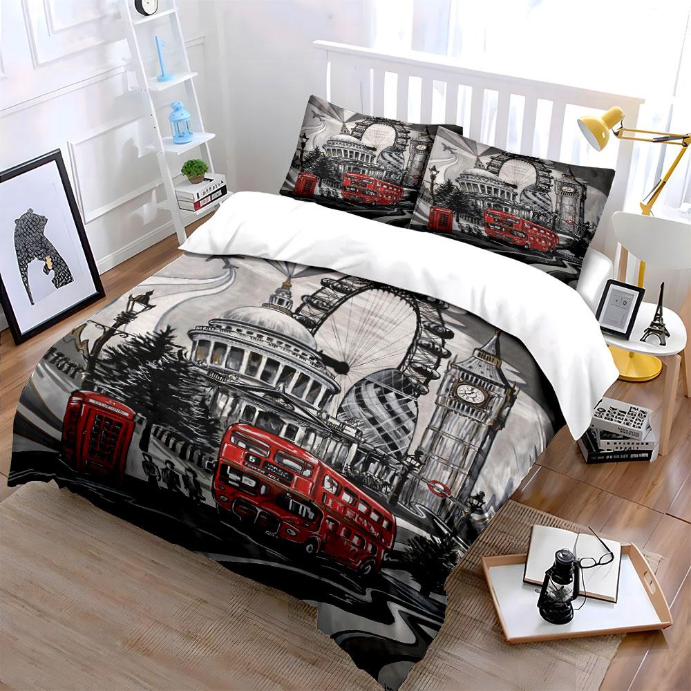 London landmarks and vehicles. Bedding sets Duvet cover sets Duvet covers Pillowcases(1 * Duvet Cover 2 * Pillowcases, without duvet insert)