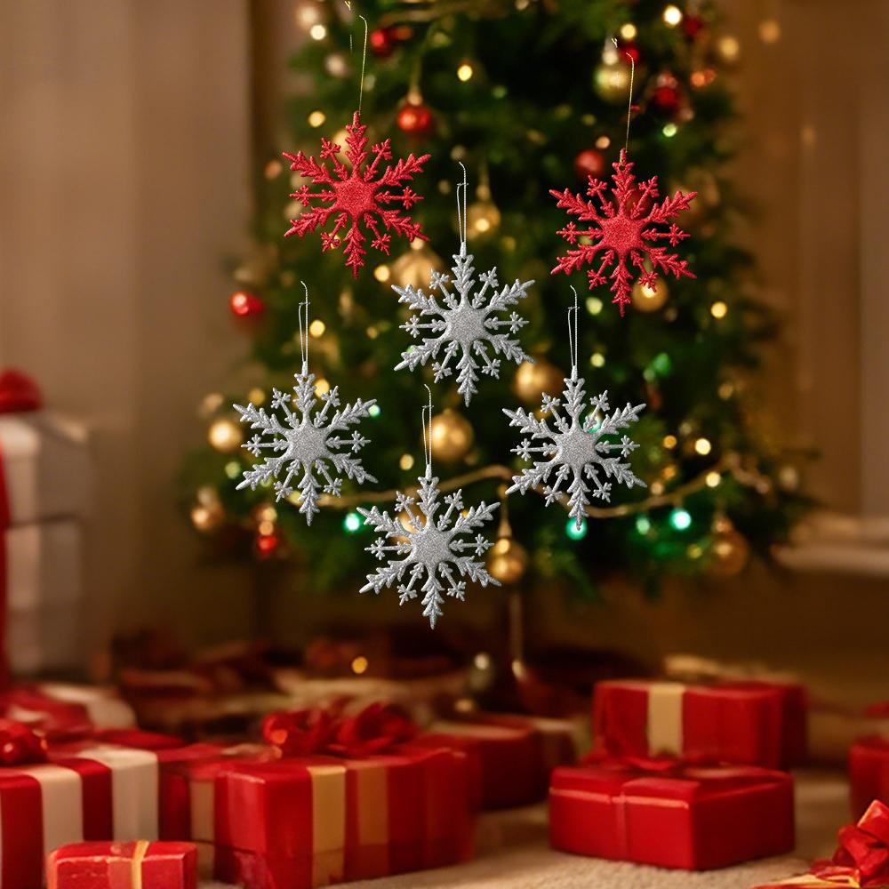 (6pcs Set) 12x10.5cm Christmas Snowflake PVC Colorful Diverse New Year's Holiday Party Xmas Tree Pendant DIY Natale Noel Kerst