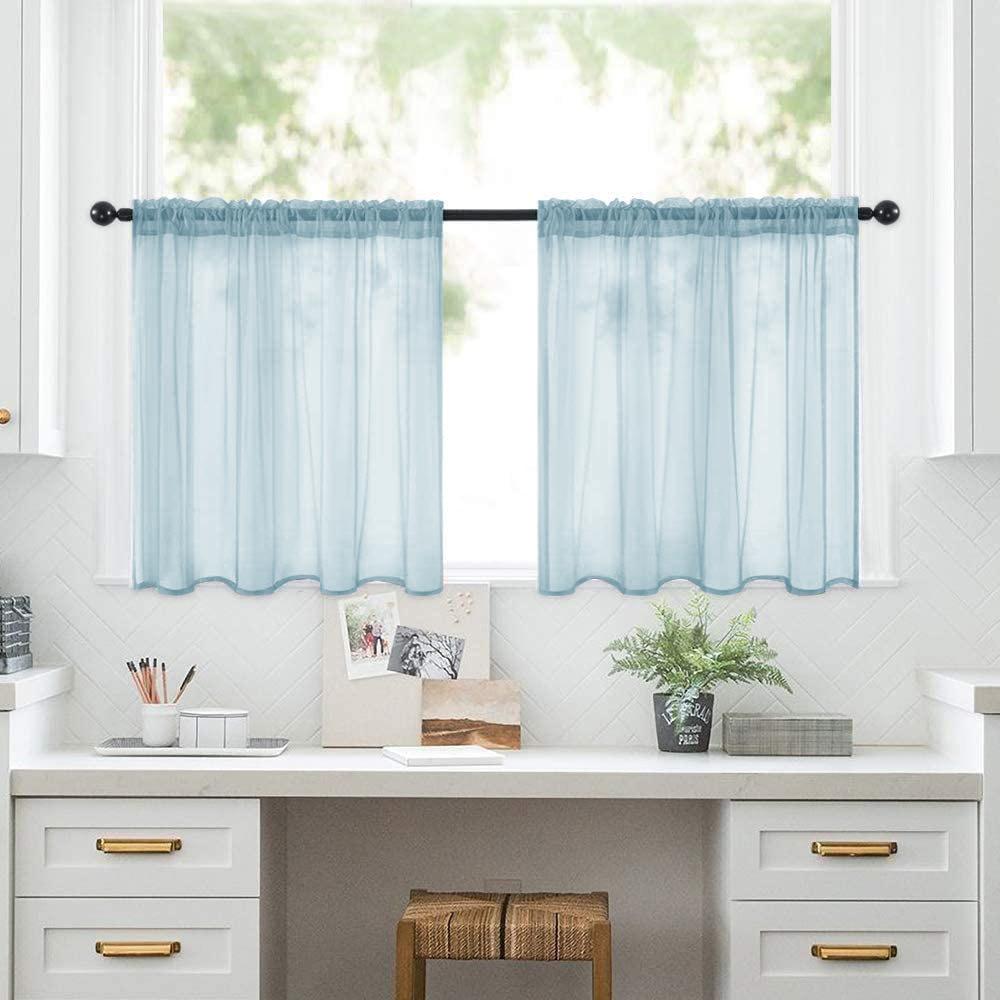 2pcs Sheer Kitchen Short Curtains Rod Pocket Room Divider Semi-Blackout Window Valances for Bathroom Bedroom Rideaux Chambre