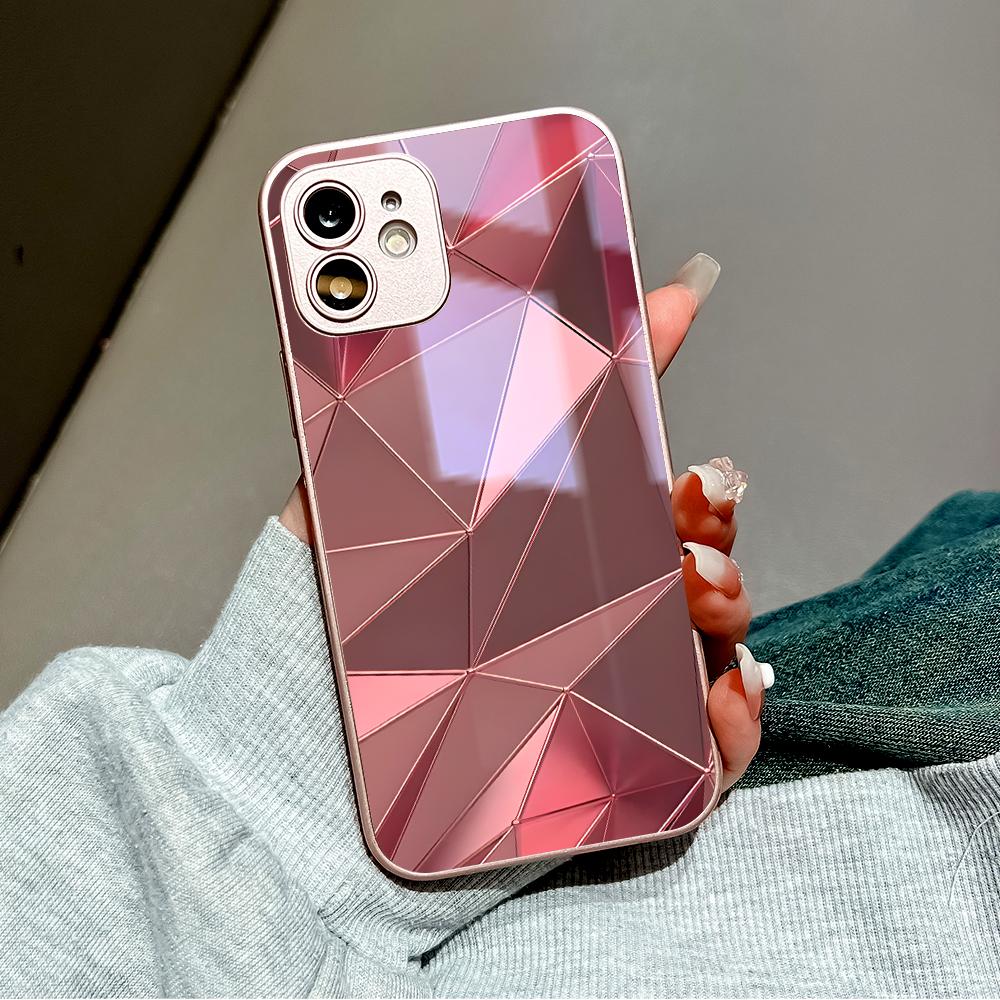 Чехол для телефона с геометрическим треугольником, металлический лак, закаленное стекло, противоударный чехол для Huawei Honor iPhone OPPO Realme OnePlus Xiaomi Redmi Samsung Vivo