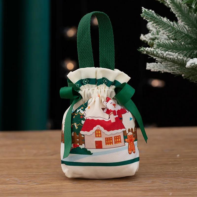 1 шт. Рождественский подарочный мешок на шнурке, Маленькие рождественские пакеты для упаковки яблок и конфет, Рождественские сувениры для вечеринки, Праздничный пакет для упаковки подарков
