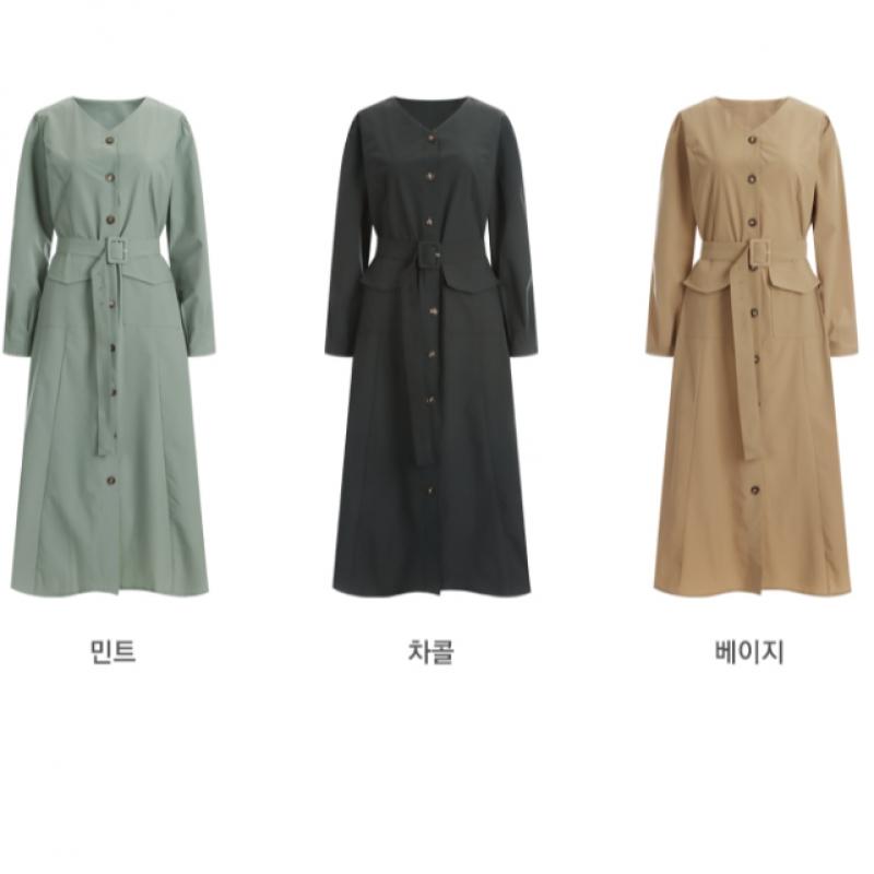 Shop Women No Collar Waist Belt Front Button Pocket Midi Long Dress Cat Wdr 12