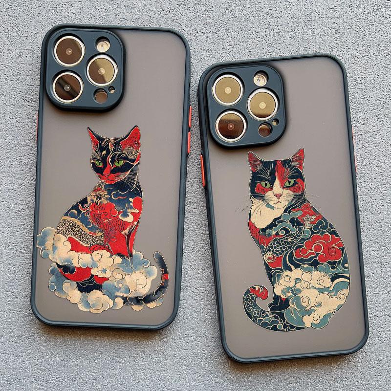 Японский стиль, красочный дизайн с кошкой, чехол для телефона для iPhone 16 15 14 Pro Max Plus 11 12 13 Mini Pro Max XR X XS 7 8 SE2, задние крышки