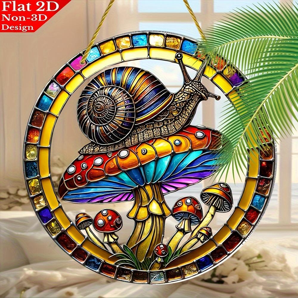 2D Flat Printing, 1pc, Snail And Mushroom Stain Style Sun Catcher (20.32X 20.32 cm), Round Window Hanging Ornament, Suitable for Living Room, Bedroom,