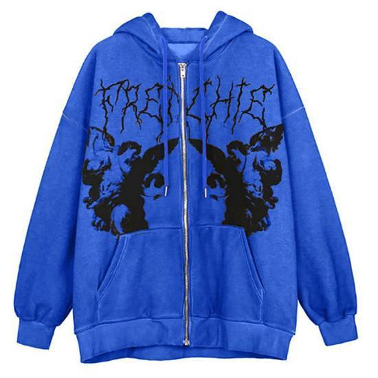 Женские винтажные толстовки с принтом ангела, женская уличная одежда на молнии с длинными рукавами и карманами, пальто, осень-зима, эстетичная толстовка с капюшоном Y2K