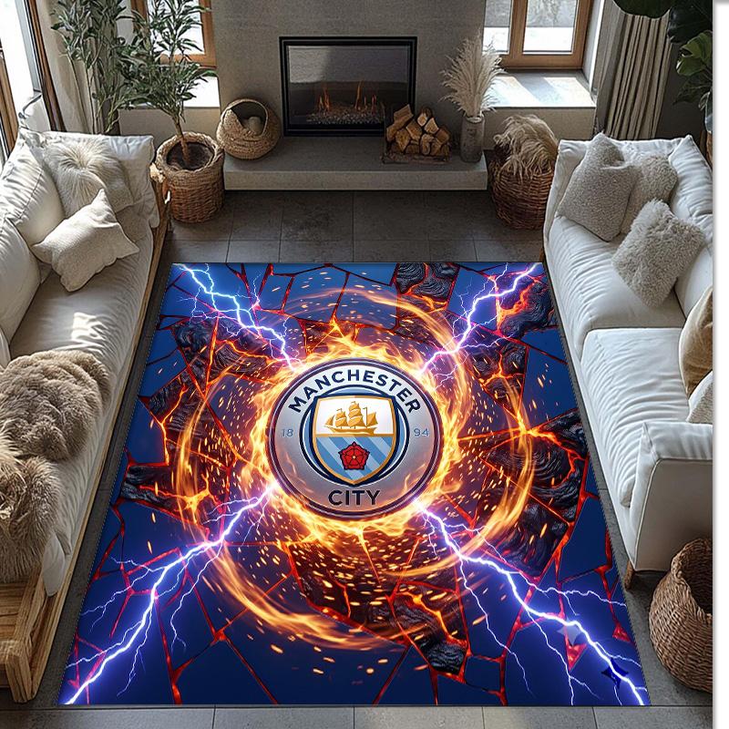 Фланелевый ковер с принтом Manchester City, нескользящий, мягкий, из полиэстера, для пола, декоративный коврик для спальни, гостиной, дивана
