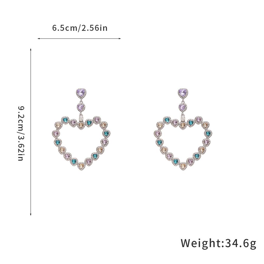 Silver Needle European and American Exaggerated Wind Hollow Diamond Enlaid Love Earrings Dopamine Small Fresh Earrings