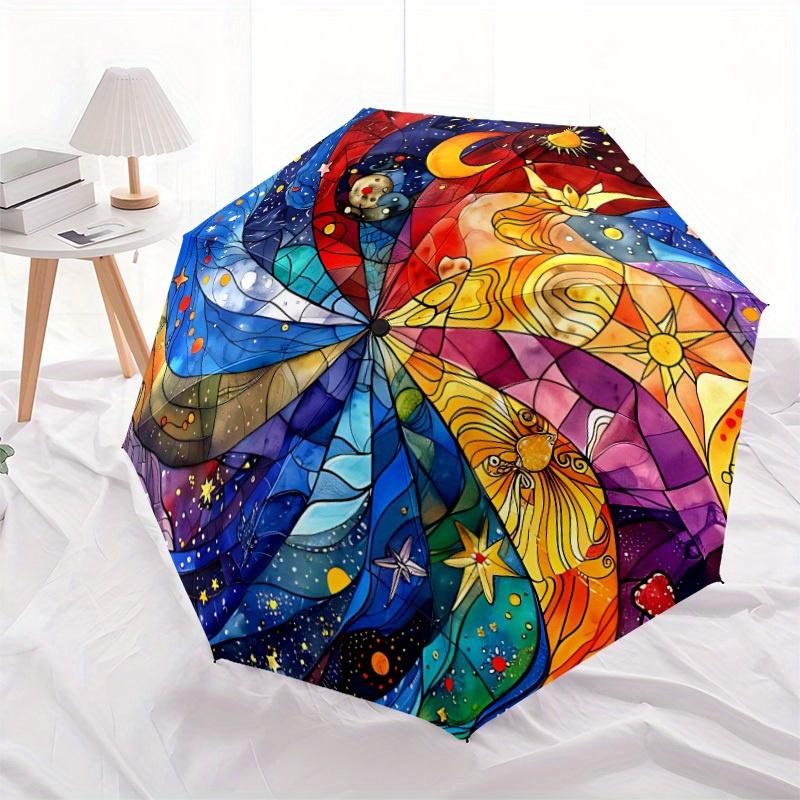 1pc Starry Whimsy Automatic Open/close Folding Compact Umbrella, 8-Rib Sturdy Canopy, Lightweight Portable, Everyday Use, Gift,088