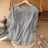Women's Summer Literary Retro Loose Thin Shirt Embroidered Short-sleeved Casual T-shirt