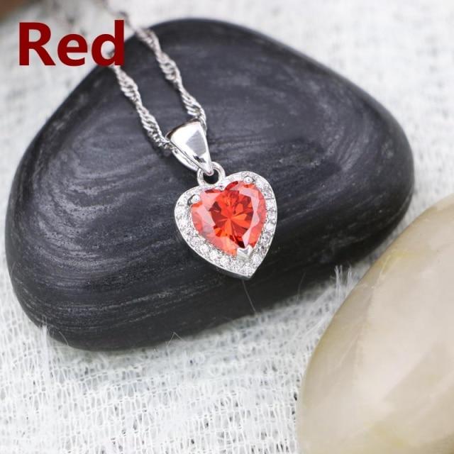 Heart Pendant Necklace Green Cubic Zirconia 925 Silver Jewelry for Women