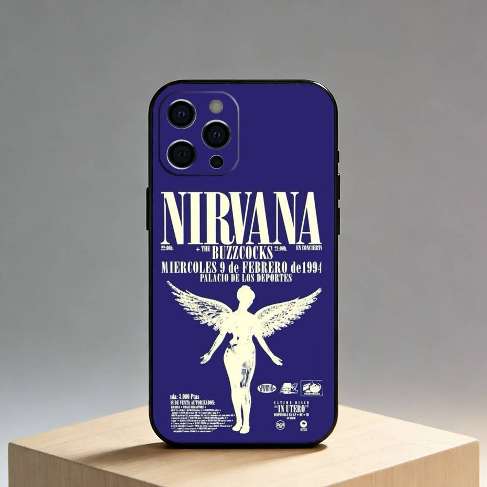 Чехол для телефона K-Kurt N-Nirvana C-Cobain Для iPhone17,16,15,14,13,12 Plus,Max Мягкий силикон Черный чехол