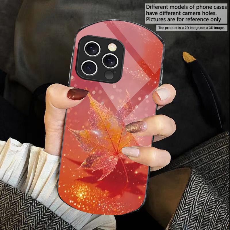 Текстура зеленого кленового листа Для iPhone 17 16 15 14 Pro 13 Plus 12 mini 11 Pro Max XR X S 7 8 Эллиптический закаленный стеклянный чехол для телефона