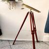 Brass Telescope with Binocular On Wooden Tripod Stand – Functional Retro Design Decor