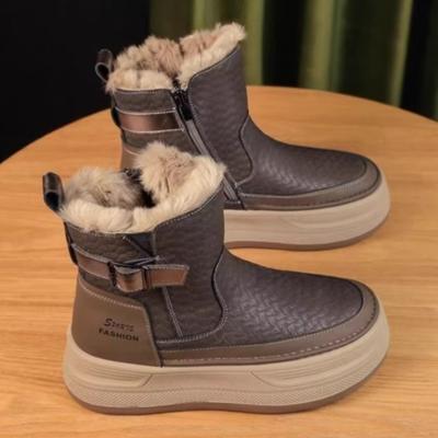 Туфли на плоской подошве с мехом, женские зимние ботинки на платформе и щиколотке, теплые плюшевые кожаные туфли на высоком каблуке, тренд зимы 2024 года, удобные повседневные ботинки для ходьбы, женские ботинки