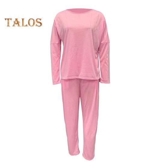 Комплект из 2 предметов: осенне-весенний женский топ, брюки, футболка с длинными рукавами и круглым вырезом, брюки с эластичной резинкой на талии и боковыми карманами, спортивный брючный костюм для поездок на работу