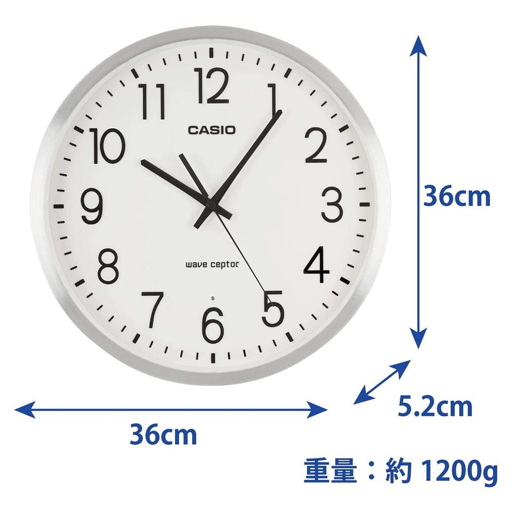 CASIO Wall Aluminum Nighttime Second Hand Stop Clock, Radio-Controlled, Silver, Analog, Frame, Function, IQ-2100J-8JF