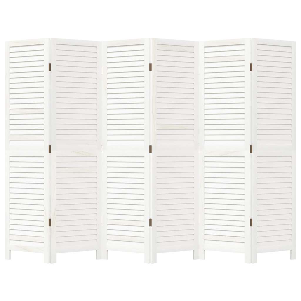 6 Piece Room Divider White Solid Paulownia Wood