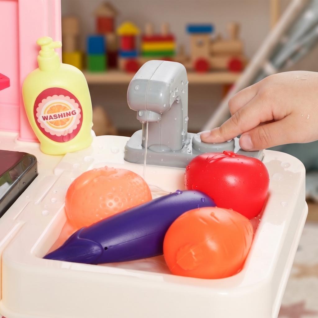 Interactive Children's Kitchen, 33 Accessories, Sounds, Lights, Ages 3-6, 67 x 25 x 87 cm, Pink