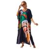 Maxi Dresses Leaf Printed Black Background Women Beach Kaftans Cover Ups for Swimwear Summer Holiday Bathing Suits