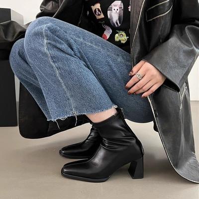 Тонкие ботильоны на высоком каблуке фея фея 2025 новинка мягкая кожа толстый каблук ботильоны-сигареты интернет-знаменитость мода челси короткие ботинки