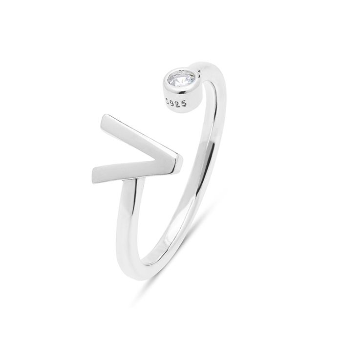 Bague - LUXENTER - Alphabet - Argent sterling 925 - Zircone brillante - Finition rhodiée