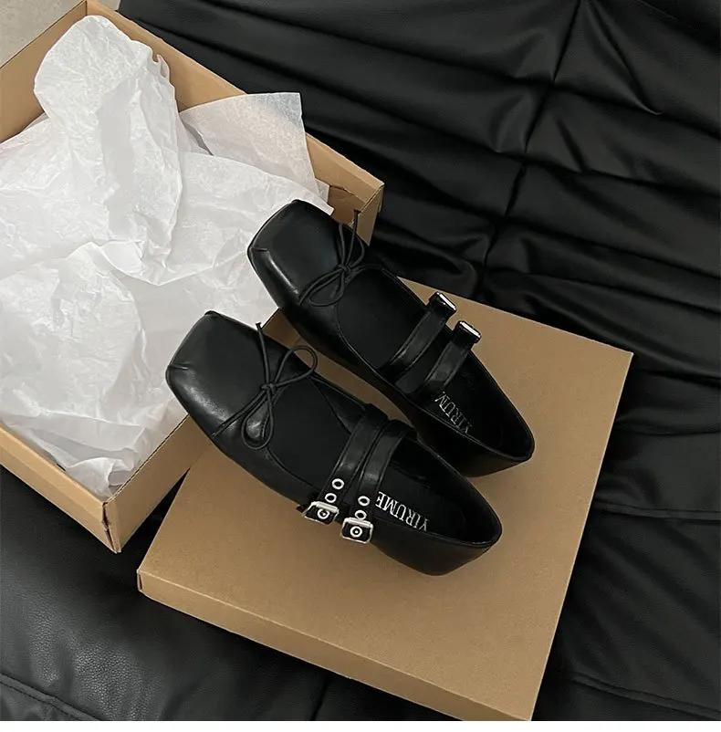 Fashion Spring Mary Jane Shoes Fashion Women's Comfortable Soft Bottom Square Head Flat Shoes Women's Comfortable Ballet Shoes