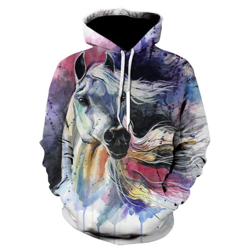 Men's Sweatshirt Wild Horse Stallion Animal 3D Digital Print Men's Hoodie Top