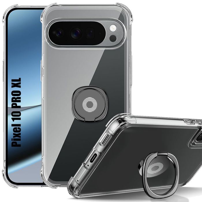 Coque pour Google Pixel 10 Pro XL, Protection Antichoc Ultra Slim Transparent avec Support Noir