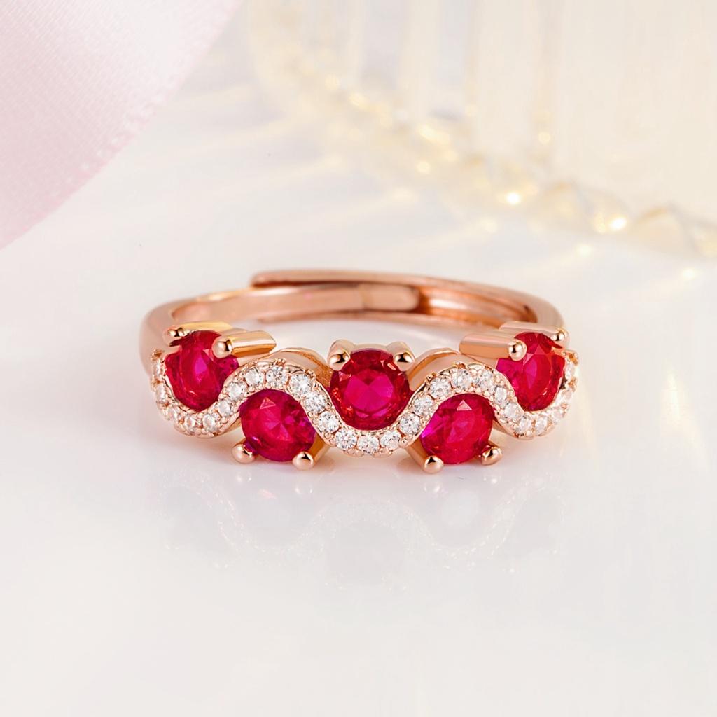 Trendy Red Diamond Ring In Rose Gold Color Geometric Style With Interwoven Twist Design
