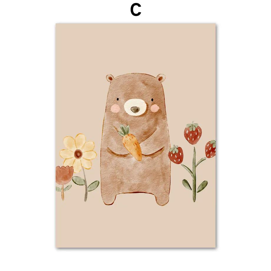 Медведь, утка, кролик, единорог, альпака, Радуга, тюльпан, солнце, кактус, настенная живопись на холсте и принты, настенные панно, декор для детской комнаты