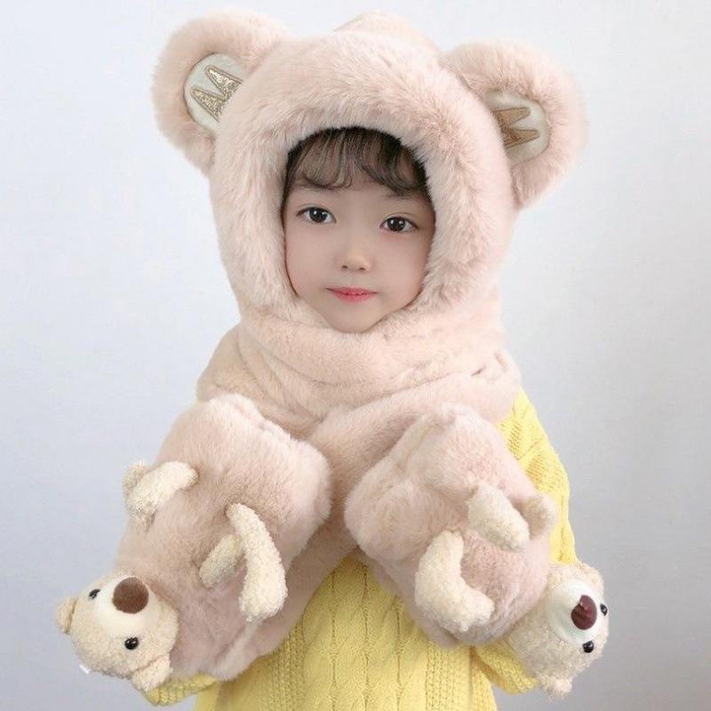 "Women's Winter Little Bear Hat, Scarf, and Gloves Set - Stylish and Warm"