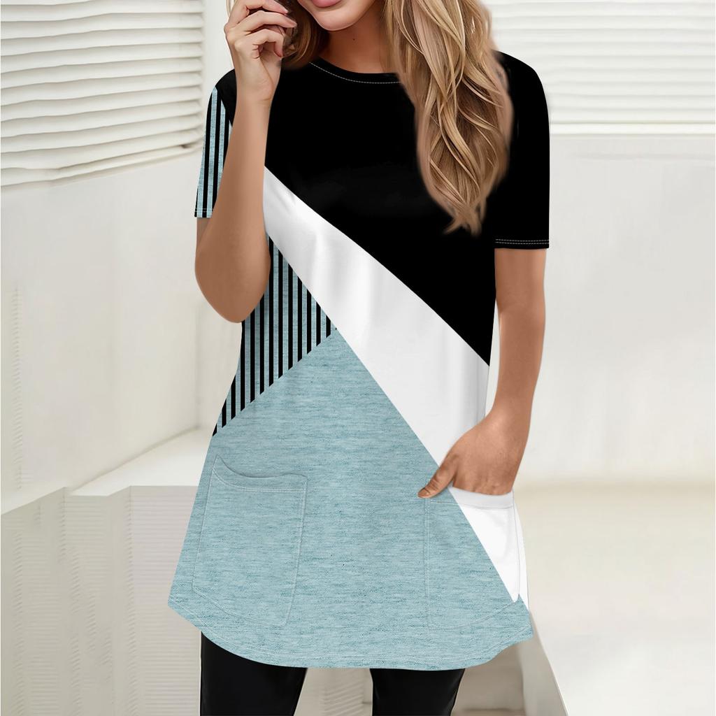 Women's T Shirt Tee Print Short Sleeve Daily Weekend Fashion Basic Round Neck Pockets Regular Top