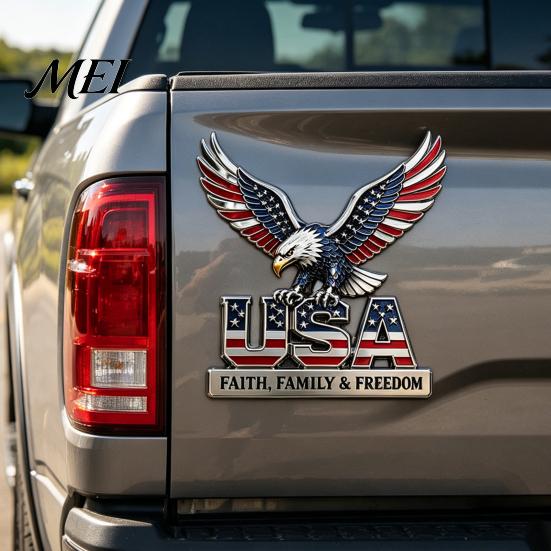 UV-proof Car Decals USA Faith, Family & Freedom Metal Emblem, Eagle Letters Patriotic Edition 3D Red Blue Flag Sticker 250th Anniversary Auto