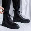 2025 British Mid-top Leather Boots Men's High-top Black Martin Boots Thick-soled Lace-up Short Boots 2910-R
